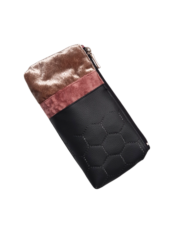 Kosmetyczka patchwork S ekoskóra różowa